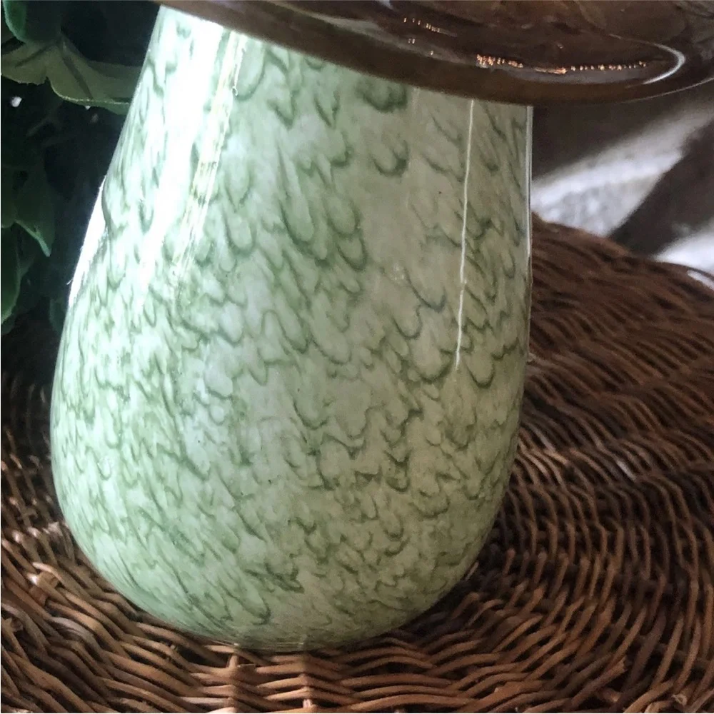 Pier1 Imports Art Glass‎ Collection Mushroom Decor Green Brown 4.5